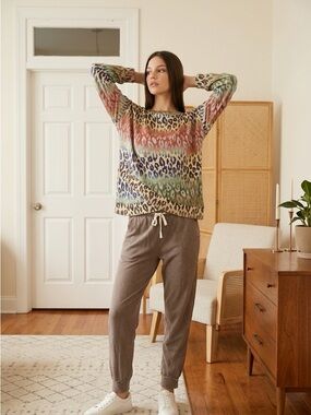 Multicolor Leopard Print Knit Sweater & Jogger Set - Small